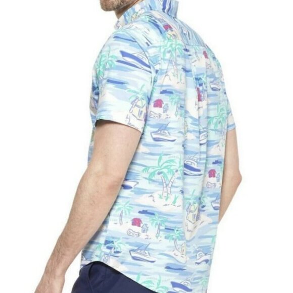 Vineyard Vines Island Scene Short Sleeve Woven Button-Down Summer Shirt Size S - Picture 2 of 12